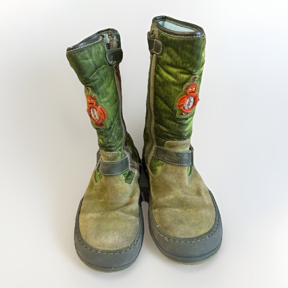 OILILY Green Suede Boots Birds Patches Buckle Size Zip Size 32 / US 12.5/13.5 - Picture 4 of 11